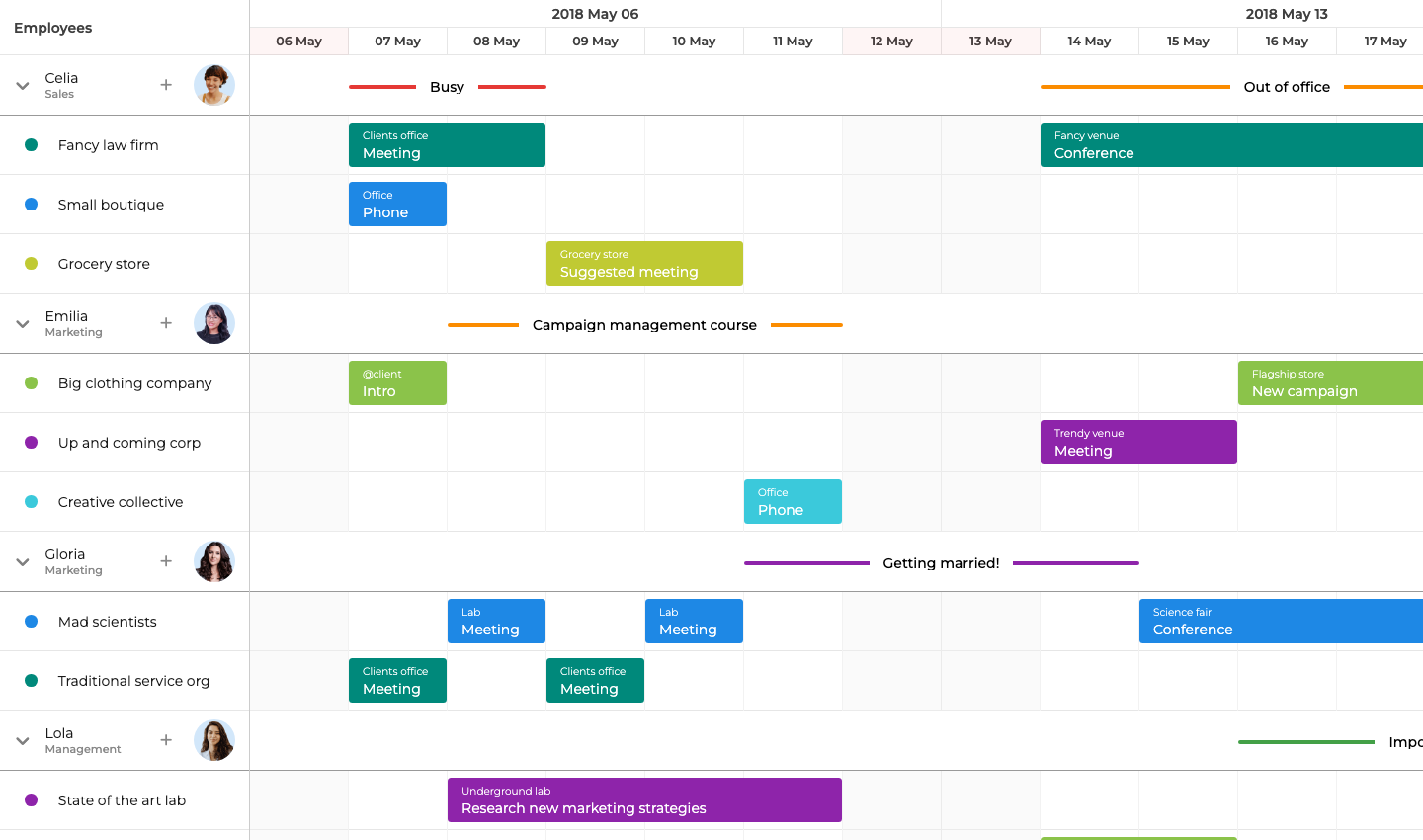Bryntum Scheduler showing resource rows and events across a timeline